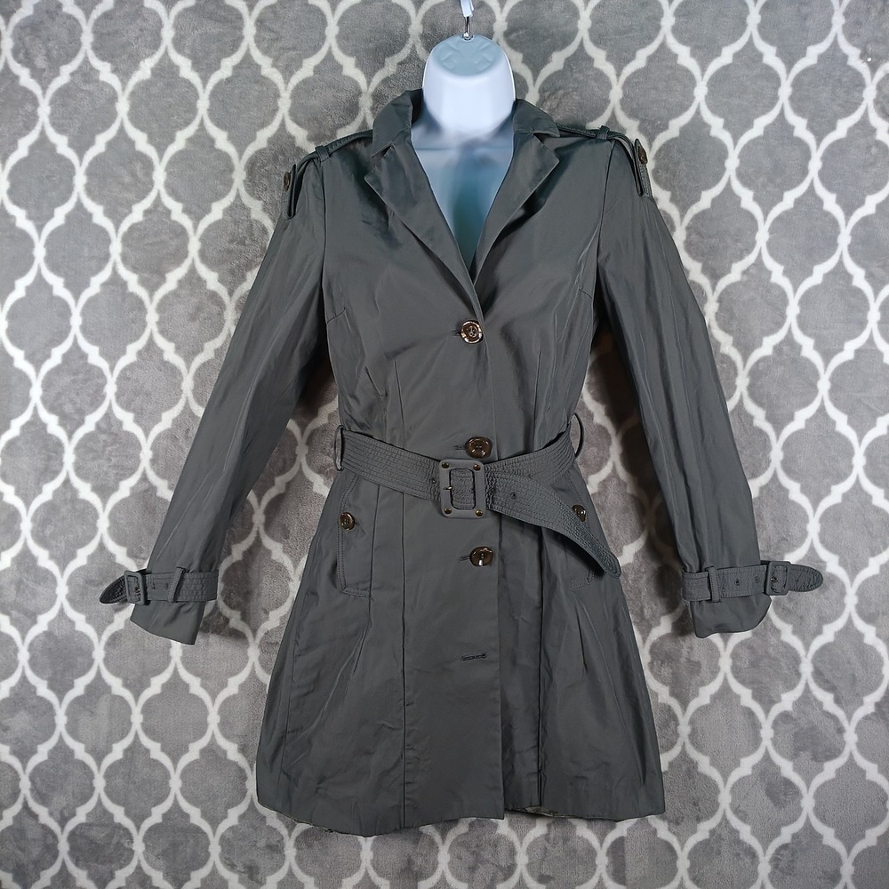 Guess by Marciano Trench Coat Women Size Medium Gray Belted ITALY